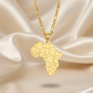 Collana con mappa dell'Africa in oro - Regalo di gioielli africani - Ciondolo minimalista in acciaio inossidabile