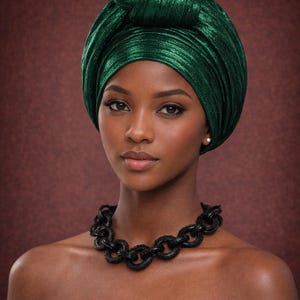 Smaragdgrön afro chic huvudbonad – Förknuten afrikansk huvudbonad 56–58 cm