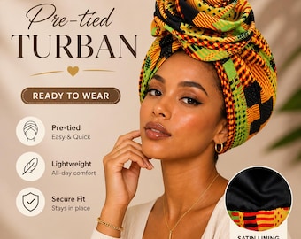 Pañuelo para la cabeza Ankara Kente – Turbante con estampado africano – Turbante ligero para el cabello