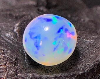 Natural Ethiopian Opal Sphere, 7.90 MM White Rainbow Fire Gemstone For Jewelry Making