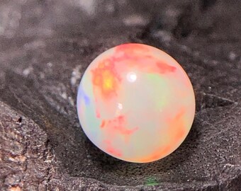 Natural Ethiopian Opal Sphere, 7.20 MM White Rainbow Fire Gemstone