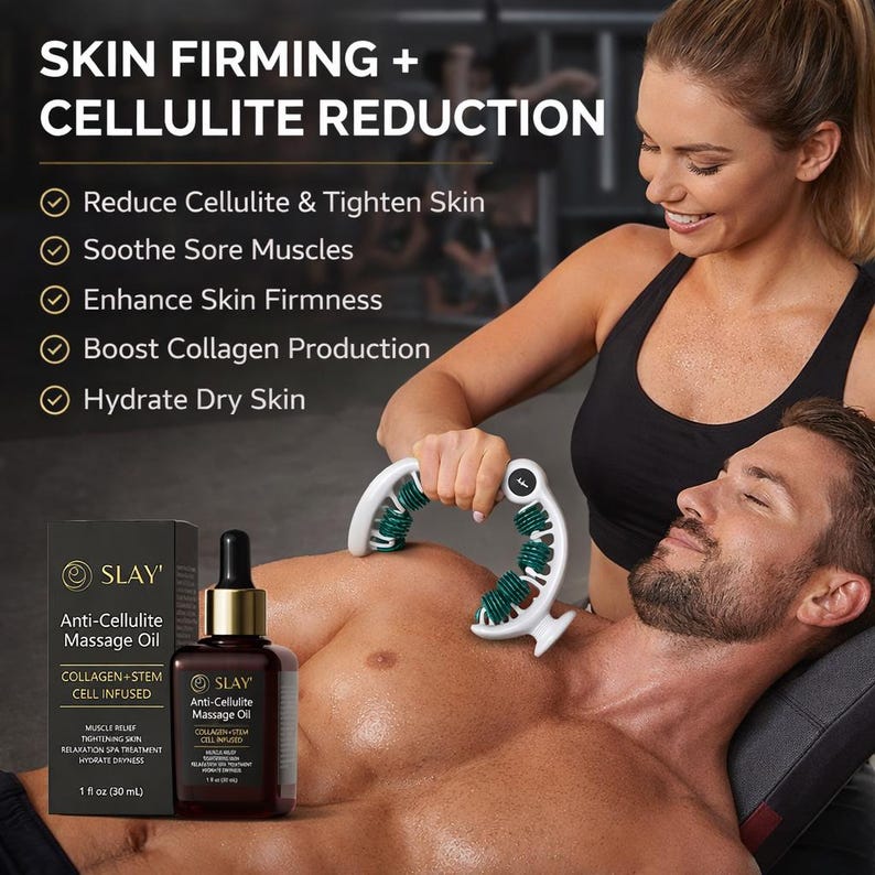 Rodillo de masaje antialérgico, aceite de masaje anticelulítico, reafirma la piel, alivio muscular. imagen 5