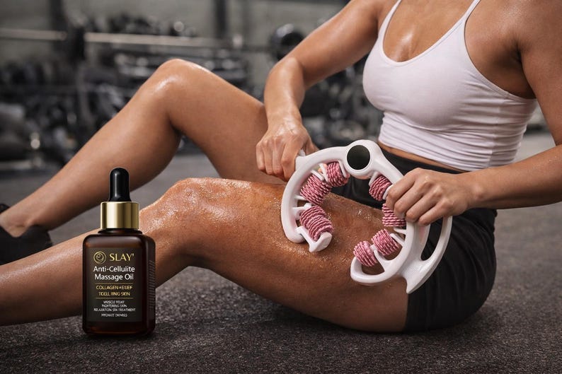 Rodillo de masaje antialérgico, aceite de masaje anticelulítico, reafirma la piel, alivio muscular. imagen 7