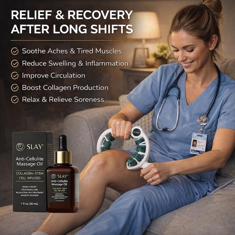 Rodillo de masaje antialérgico, aceite de masaje anticelulítico, reafirma la piel, alivio muscular. imagen 4