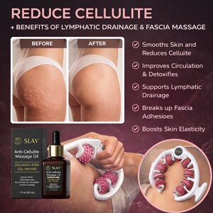 Rodillo de masaje antialérgico, aceite de masaje anticelulítico, reafirma la piel, alivio muscular. imagen 3