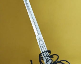 Espada decorativa estilo estoque, obra de arte de acero al carbono, decoración hecha a mano de inspiración griega, regalo de cumpleaños y Navidad.