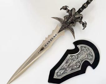 Espada de runas de hielo hecha a mano, hoja inspirada en el Rey Exánime de fantasía, decoración de escarcha oscura, regalo de cumpleaños, regalo de Navidad