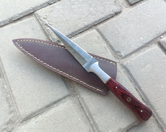 Daga de acero de Damasco hecha a mano, con mango de cuerno de búfalo y hueso. Regalo de cumpleaños o de Navidad.