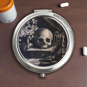 Skull and Book Silver Pill Box - Pill,Vitamin,Candy,Jewelry Storage
