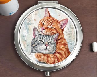 Katzen umarmen Silber Pillendose - Vitamin, Süßigkeiten, Schmuckaufbewahrung