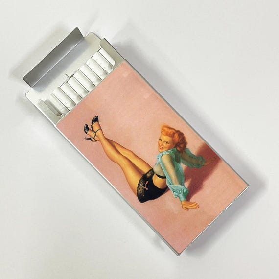 cigarette girl box Vintage Poster Case, Silver Aluminum Alloy Sliding Top Lid Cigarette Storage though they continue to pursue their lost dreams to the bitter end Hot Selling Cigarette Shape Box