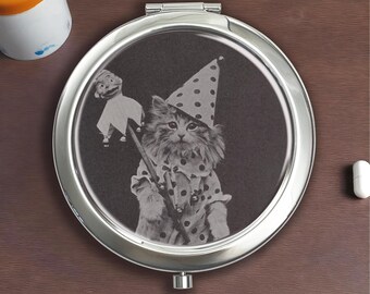 Cat Dressed As Clown Vintage Silver Pill Box - Pill,Vitamin,Candy,Jewelry Storage