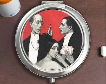 1922 Vintage Illustration Silber Pillendose - Sein Manner Wild und Delirious Vitamin, Candy Lagerung