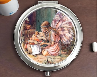 Die Schmetterling Fee und die Maus Silber Pillendose - Mit Spiegel Zur Aufbewahrung von Pillen, Vitaminen und Süßigkeiten