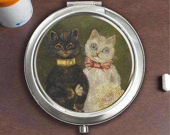 Vintage Cat Bride and Groom Silver Pill Box - Vitamin, Candy, Jewelry Storage