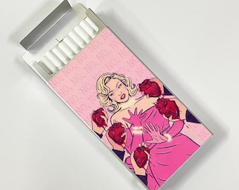 Pink Rejection Cigarette Case Alloy Sliding Top Lid Cigarette Storage Box