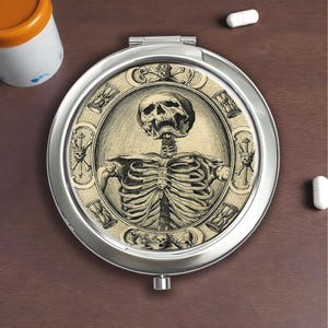 Memento Mori Death Skeleton Skull Silver Pill Box - Vitamin, Candy, Jewelry Storage