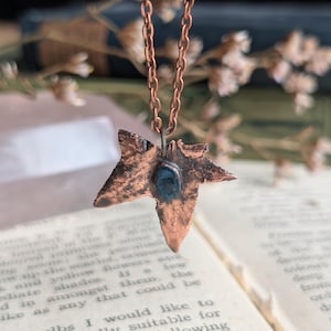 Electroplated Copper Ivy Leaf Pendant Necklace With An Apatite Gemstone