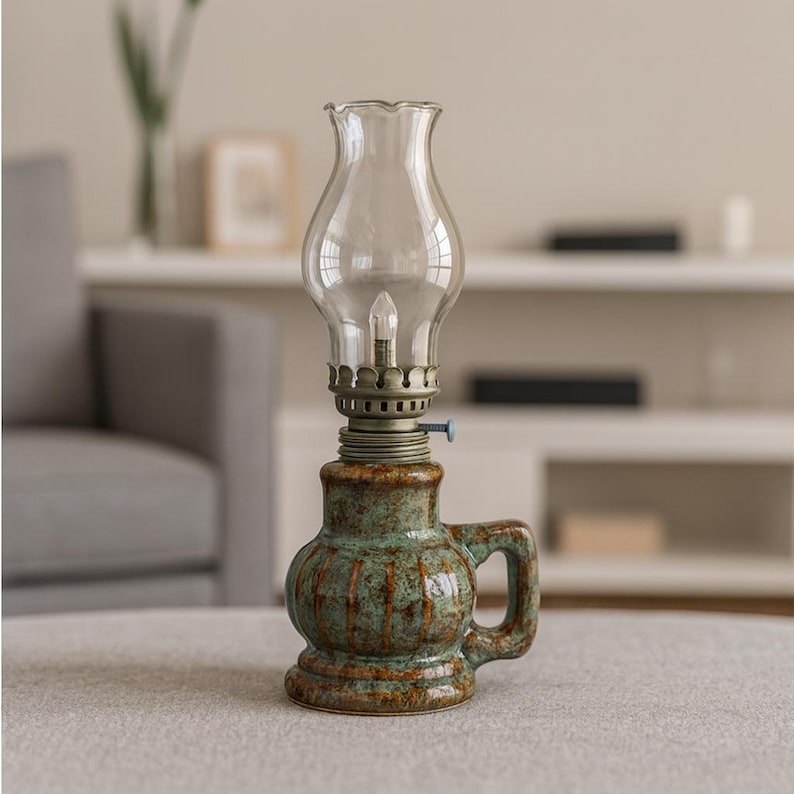 Lámpara de aceite de cerámica hecha a mano / Farol de cristal vintage nostálgico