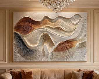 Abstract Textured Wall Art - Modern 3D Wave Decor with Soft Tones