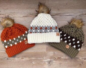 Granny Square Crochet Hat with PomPom