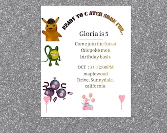 Poke Birthday Invitation | Editable Digital Template | 5th Birthday Party Printable Download | Invite.