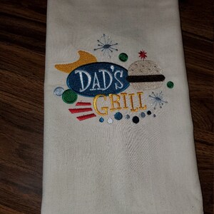 Dad&#39;s Grill Embroidered Tea Towel