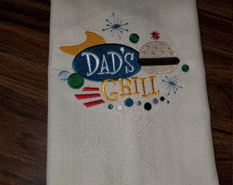 Dad's Grill Embroidered Tea Towel