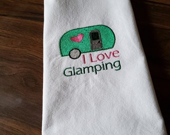 Embroidered Tea Towel Glamping