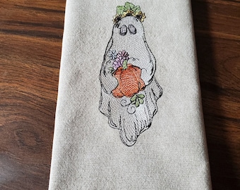 Embroidered Tea Towel Fall Ghost