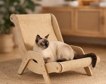 Griffoir chaise en sisal griffoir pour chat chaise longue en bois griffoir pour chat d'intérieur griffoir en sisal pour chat 2 en 1 meubles pour chat lit pour chat