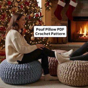 Patrón de ganchillo para puf fácil de descargar en PDF. Puf decorativo de ganchillo, otomana, taburete, cojín para el hogar, cama para mascotas, regalo.