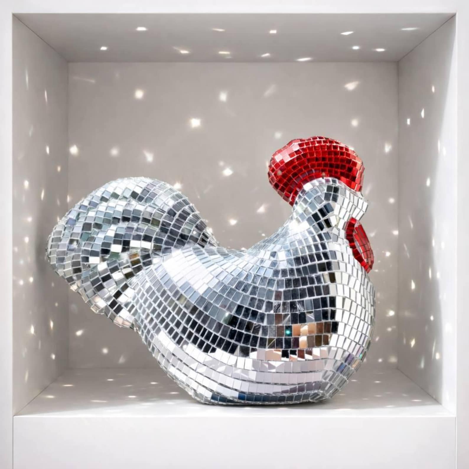 Disco Chicken Figurine Silver Mosaic Mirror 70s Retro Design Disco Party & Home Decor Kitchen Decor Desk Decor Party Favors Festive Decor