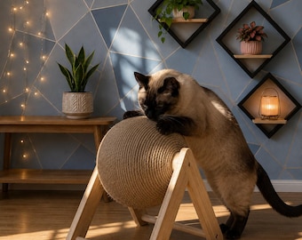Cat Scratching Ball Wooden Cat Scratcher Modern Cat Sisal Rope Scratcher Ball Cat Scratcher Indoor Cat Furniture Cat Supplies Gift For Cat