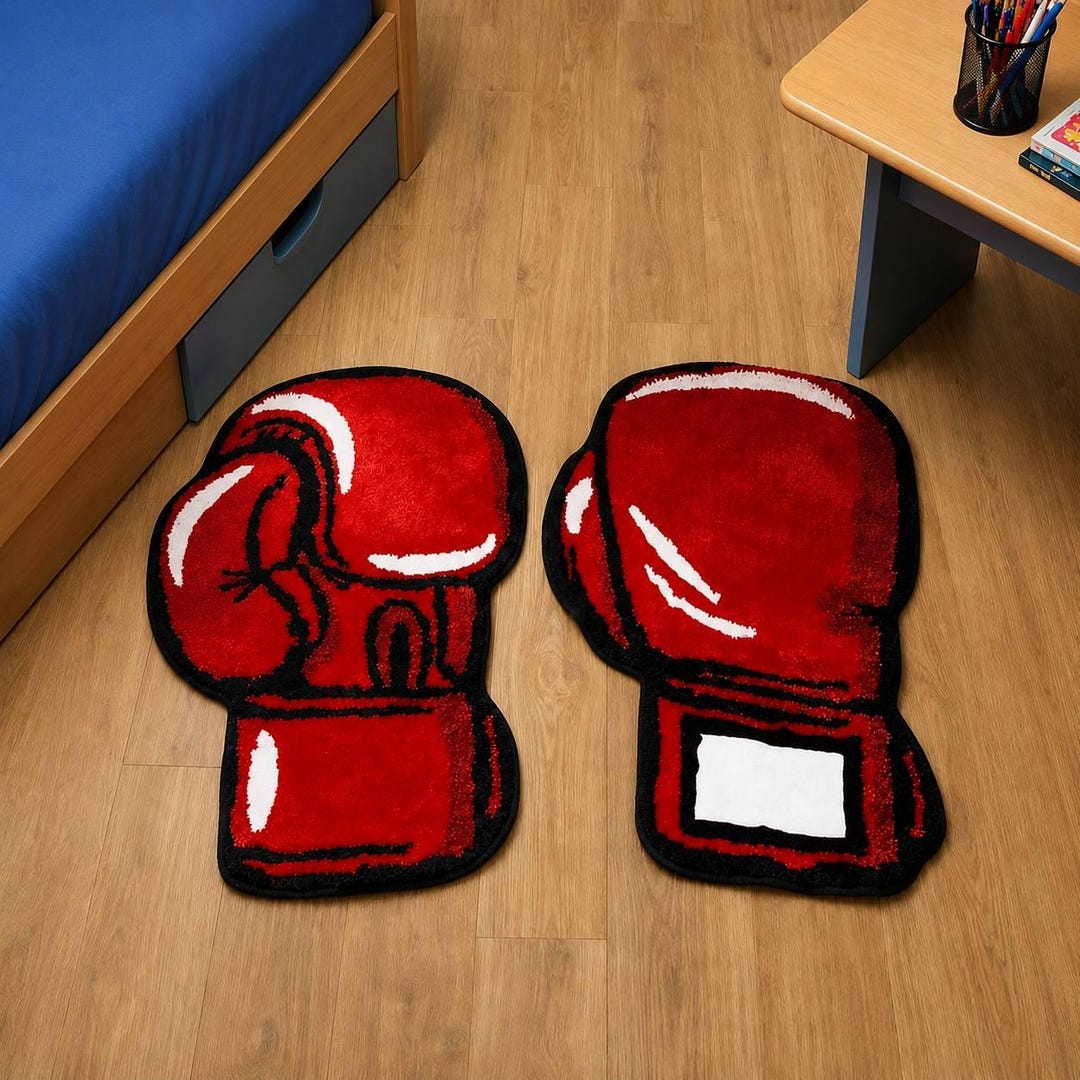 Red Boxing Gloves Tufting Rug Area Rug for Bedroom Soft Fluffy Red Rug ...