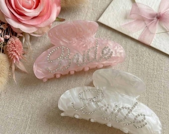 Bride Hair Claw Clip Pink & White Hair Clip Wedding Hair Accessories Bride Hair Accessory  Bachelorette Party Hair Clip Bride To Be Gift