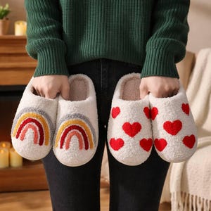 Rainbow Slippers Cute Slippers for Women Cozy House Shoes Indoor Cotton Slippers Plush House Slippers Aesthetic Slippers Warm Slippers