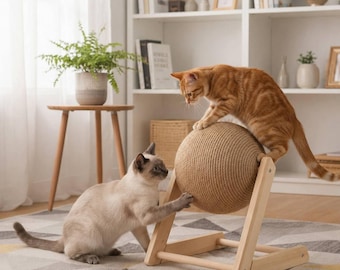 Rascador de madera para gatos, soporte para rascador de gatos moderno, bola rascadora de cuerda de sisal para gatos, rascador de interior de madera para gatos, regalo para gatos.