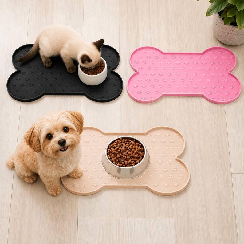 Silicone Dog Bowl Mat Paw Print Waterproof Pet Food Mat Cat & Dog Feeding Mat Easy To Clean Dog Bowl Mat Pet Supplies Cat Mat Dog Placemat image 1
