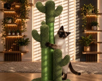 Cactus Cat Tree with Sisal Scratching Post Cat Climbing Tree With Hanging Ball Luxury Wood Cat Tree Indoor Modern Cat Furniture Gift For Cat