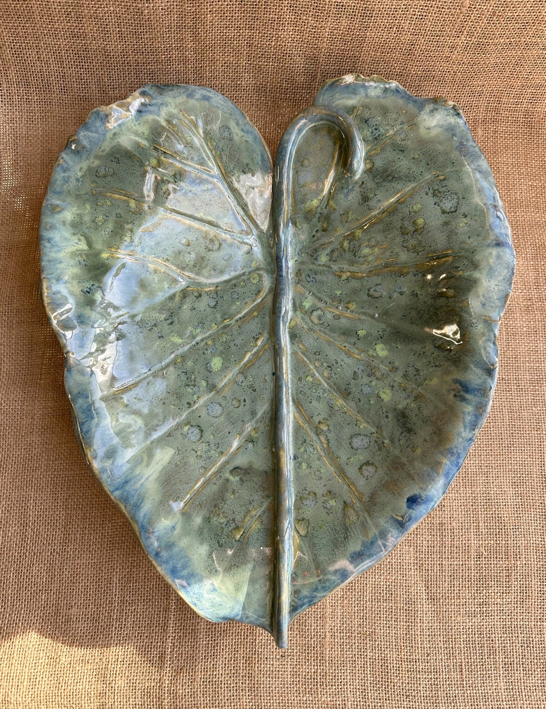 Large Handmade Pottery Leaf Bowl or Bird Bath Etsy