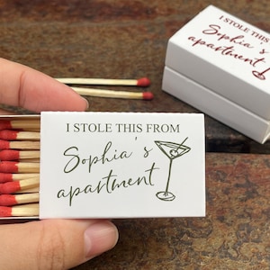 Custom Apartment Matchboxes, I Stole This From Personalized Matches, Funny Birthday Favors, Wedding Favors, Cocktail Bar Decor