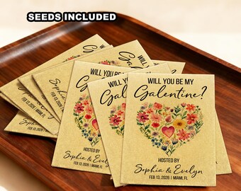 Custom Galentine Brunch Seed Packet Favors, Will You Be My Galentine Gift, Personalized Galentine Heart Seed Packet, Friendship Keepsake