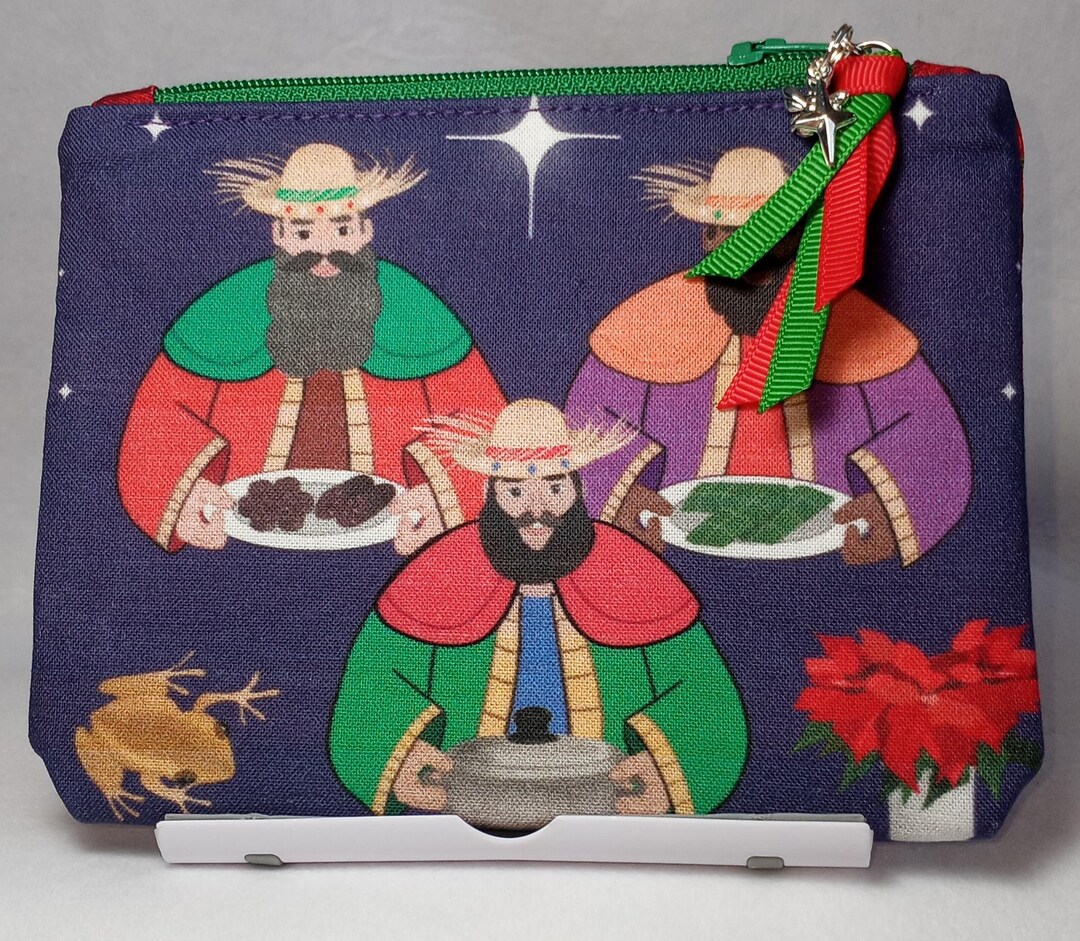 Reyes Magos Boricuas Print Zipper Pouch Lined and Embellished With ...