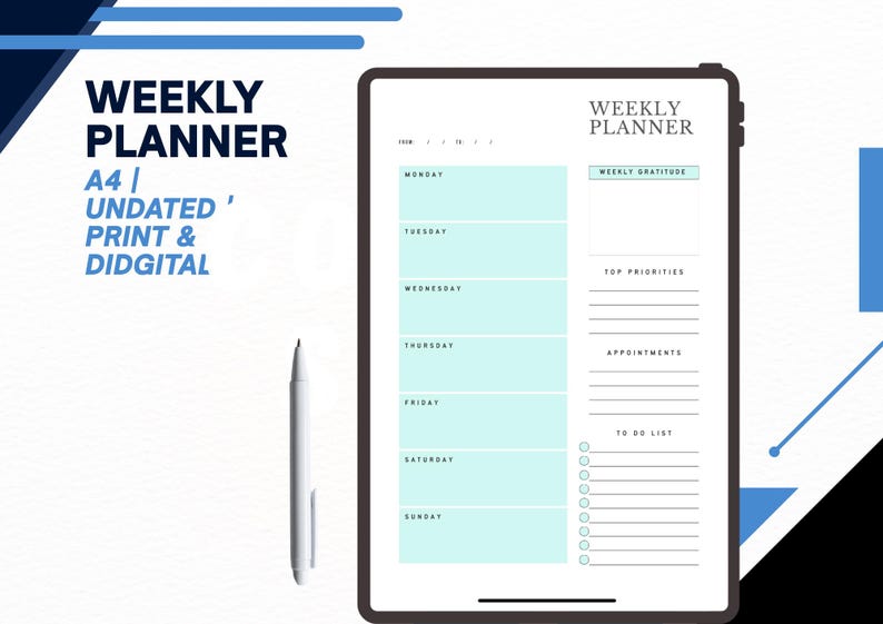 Undated Weekly Planner Printable | Minimalist Weekly Overview ...