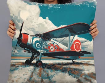 Coussin Avion Vintage | Coussin artistique | Décoration aviation