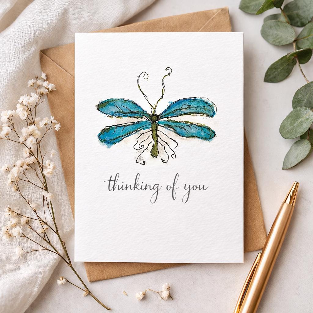 Dragonfly Greeting Card Printable Thinking of You Watercolor Card - Etsy