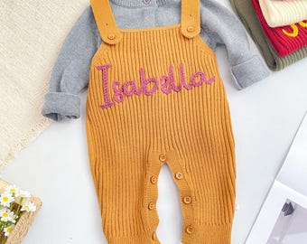 Peto personalizado para bebé con nombre, pelele de punto, mono bordado a medida, regalo para recién nacido, ropa cómoda para niño y niña.