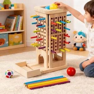 Wooden Drop Ball Game, Montessori Balance Toy for Kids, Family Party Board Game