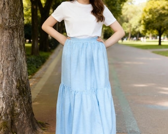Gingham Maxi Skirt Sewing Pattern PDF, Easy Tiered Skirt Tutorial for Beginners, Summer Boho Elastic Waist Maxi Design, Handmade Outfit
